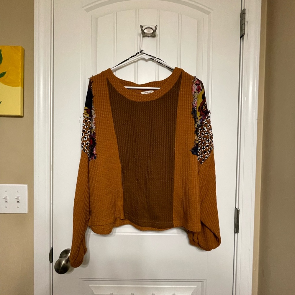 Umgee Sweater Mult-Design Floral Patch Patched Dimensional S Small Crew Swoop